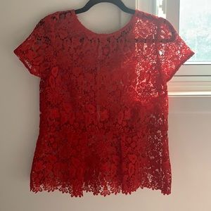 Zara | red lace peplum top